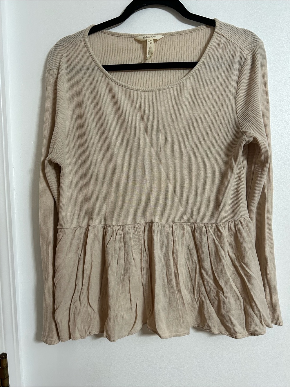 Matilda Jane Beige Ribbed Long-Sleeve Peplum Top